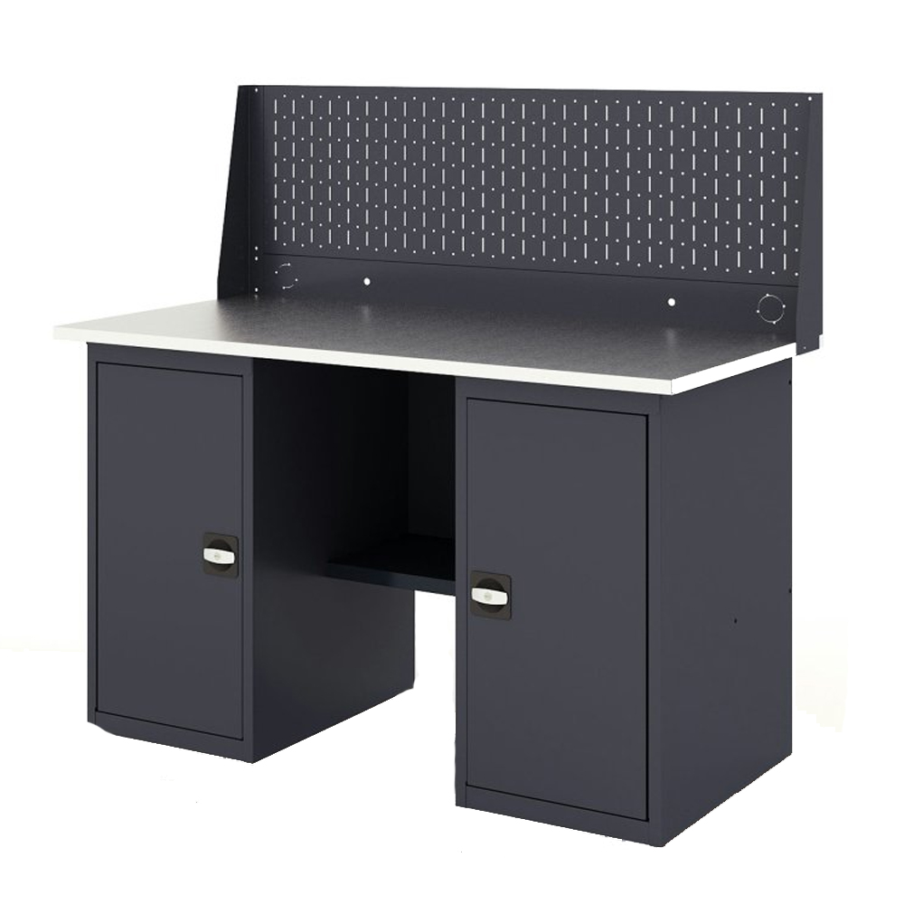 GREENBERG Верстак с перфопанелью одинарной с двумя тумбами 1400мм VERSTAK_Т2_Р1_1400