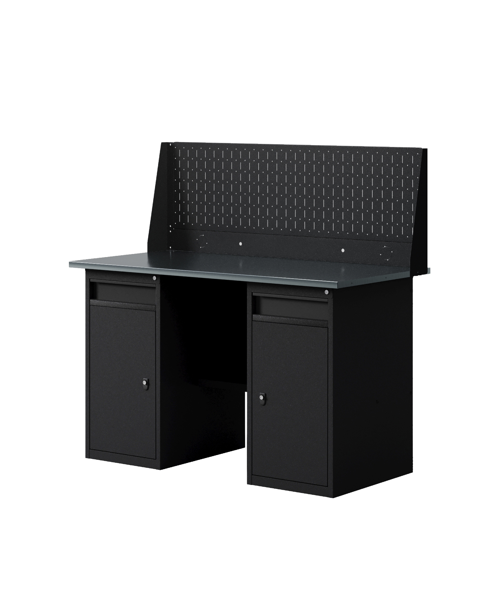 GREENBERG BLACK Верстак-стол с перфопанелью одинарной с двумя тумбами/ящик 1400мм VERSTAK_BLACK_W2_Р1_1400