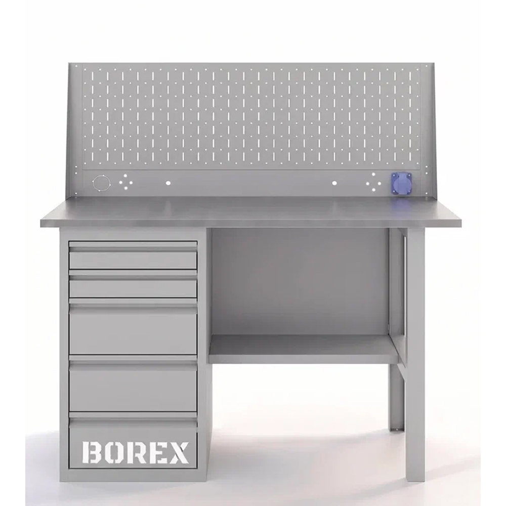 GREENBERG SILVER Верстак с перфопанелью одинарной с ящиками 1200мм VERSTAK_SILVER_Y1_Р1_1200
