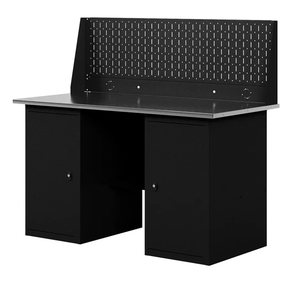 GREENBERG BLACK Верстак-стол с перфопанелью одинарной с двумя тумбами 1400мм VERSTAK_BLACK_Т2_Р1_1400