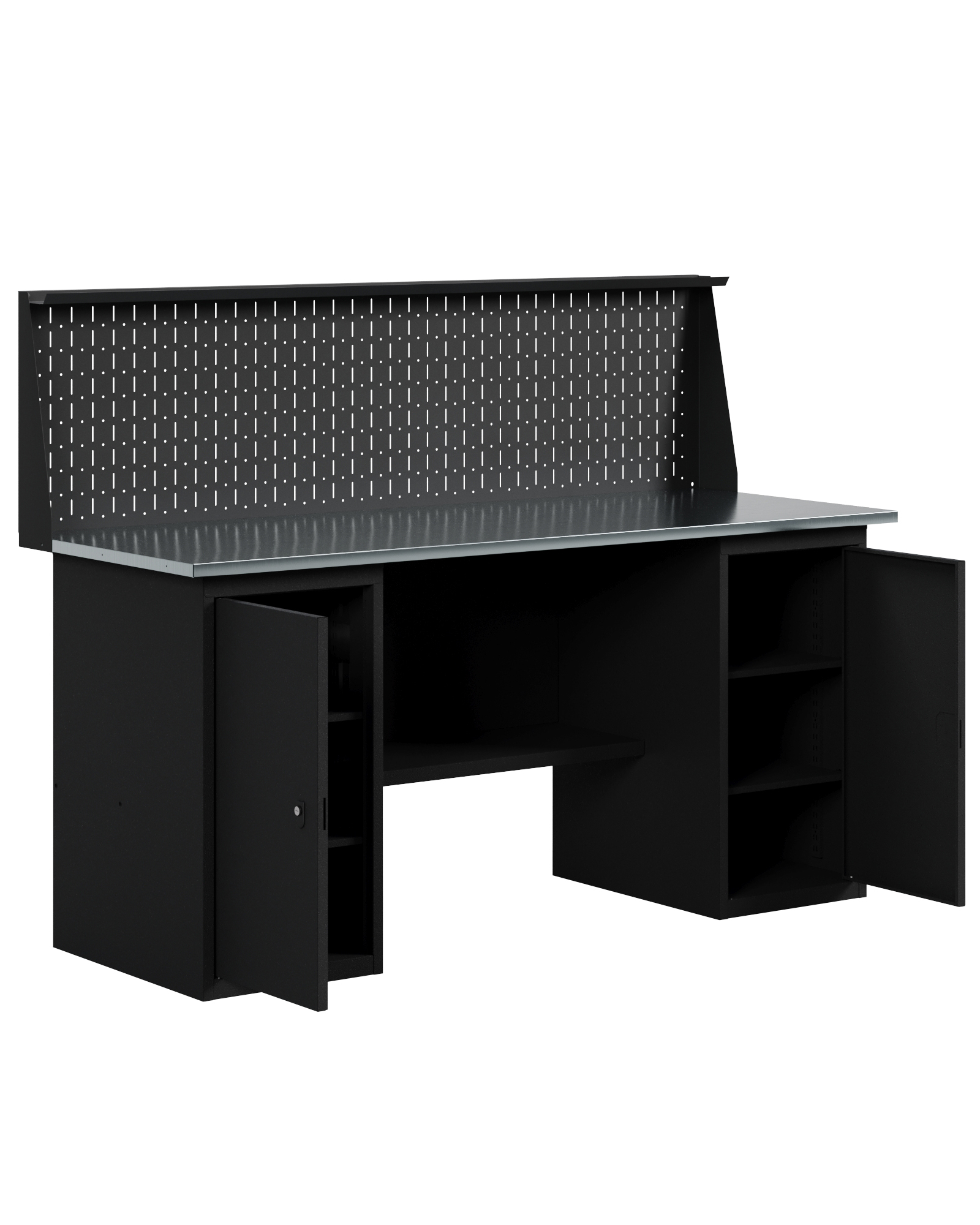 GREENBERG BLACK Верстак-стол с двумя тумбами с дверцей 2000мм с перфопанелью VERSTAK_BLACK_Т2_P_2000