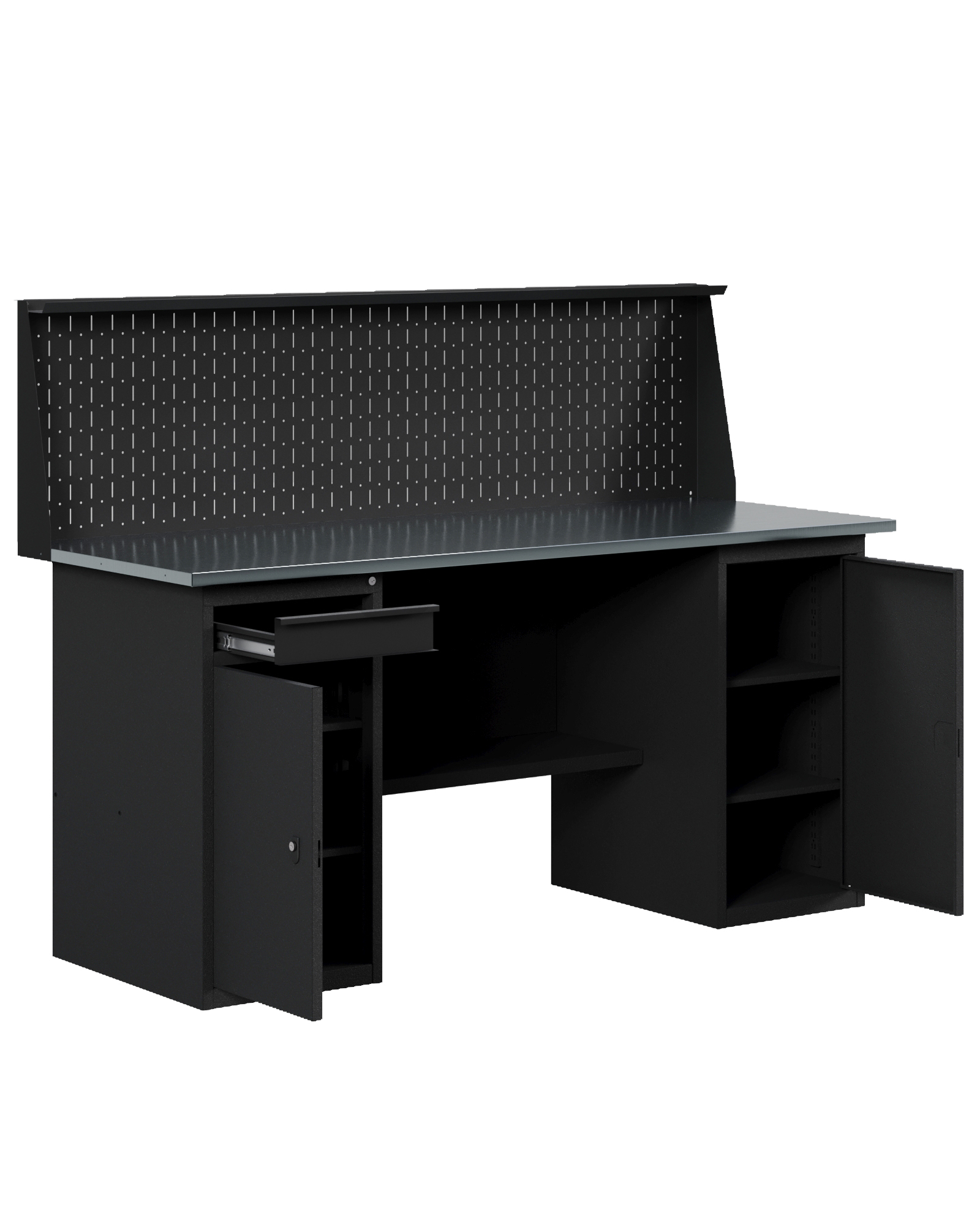 GREENBERG BLACK Верстак-стол с тумбой с дверцей и тумбой/ящик с перфопанелью 1600мм VERSTAK_BLACK_WT_P_1600