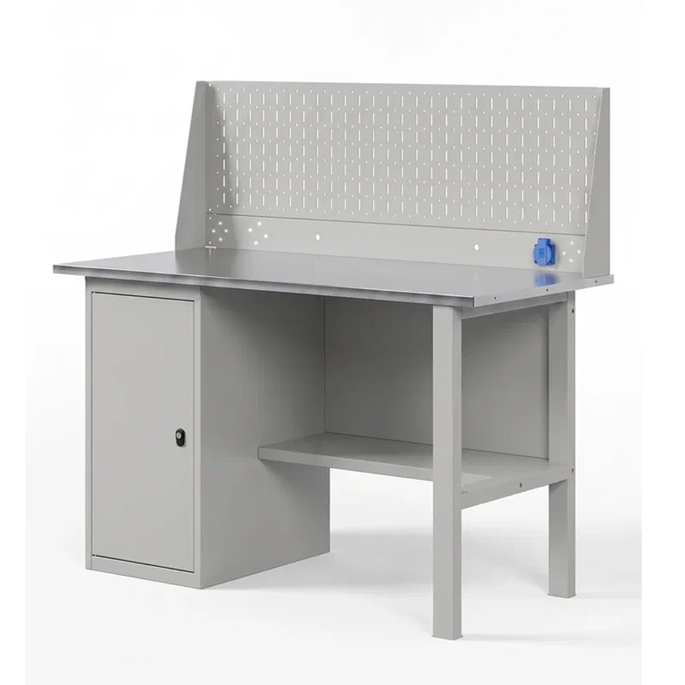 GREENBERG SILVER Верстак с перфопанелью одинарной с тумбой 1200мм VERSTAK_SILVER_Т1_P1_1200