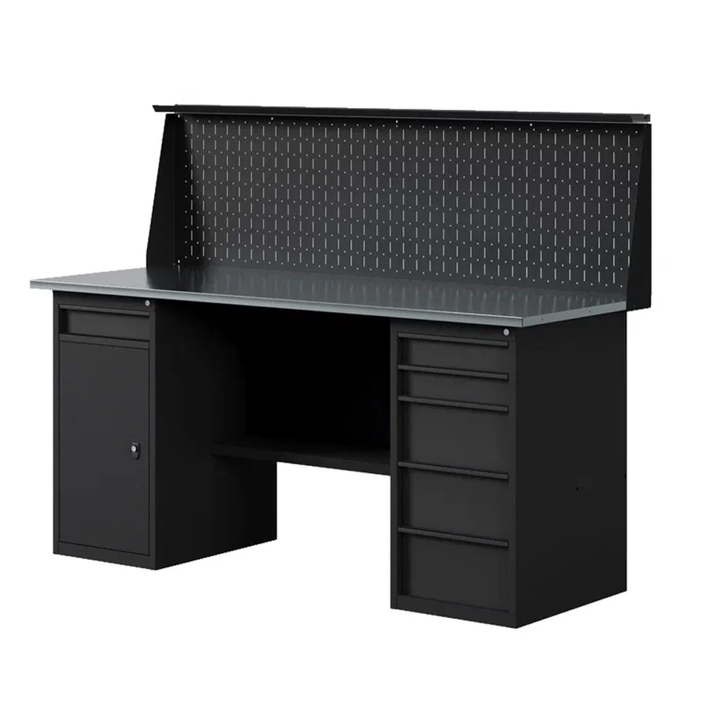 GREENBERG BLACK Верстак-стол с тумбой с ящиками и тумбой/ящик с перфопанелью 1600мм VERSTAK_BLACK_WY_P_1600