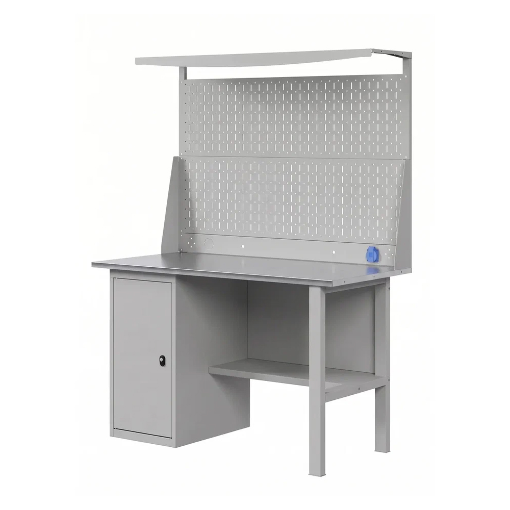 GREENBERG SILVER Верстак с перфопанелью двойной с тумбой 1200мм VERSTAK_SILVER_Т1_P2_1200