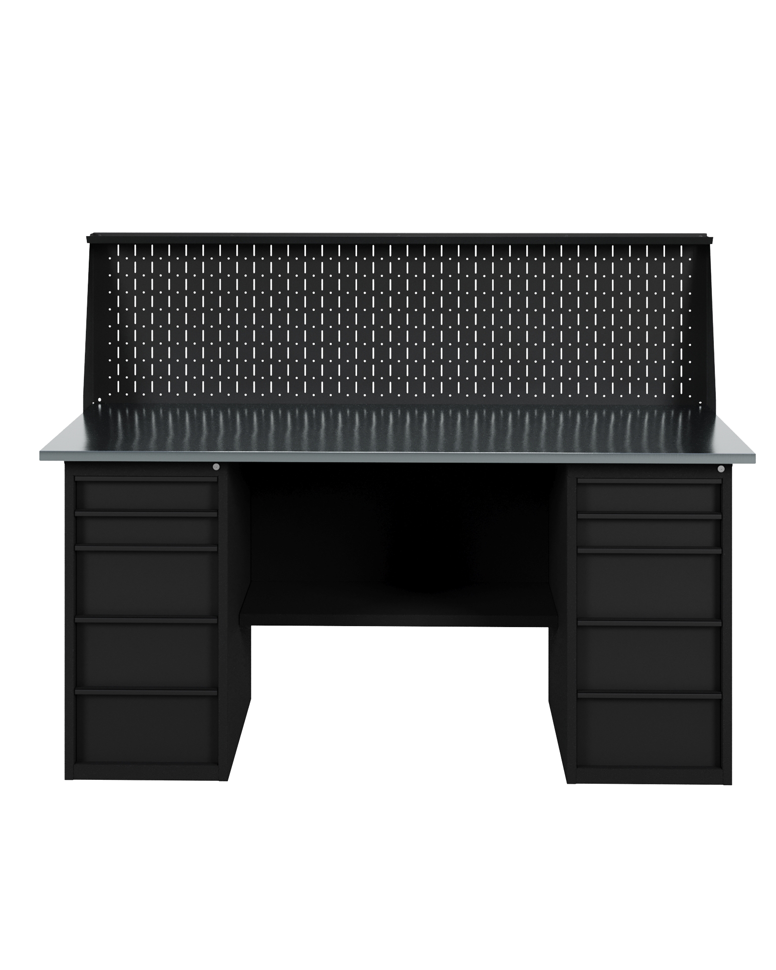GREENBERG BLACK Верстак-стол с двумя тумбами с ящиками с перфопанелью 1600мм VERSTAK_BLACK_Y2_P_1600