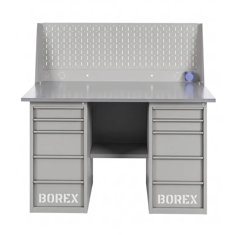 GREENBERG SILVER Верстак с перфопанелью одинарной с двумя ящиками 1400мм VERSTAK_SILVER_Y2_Р1_1400