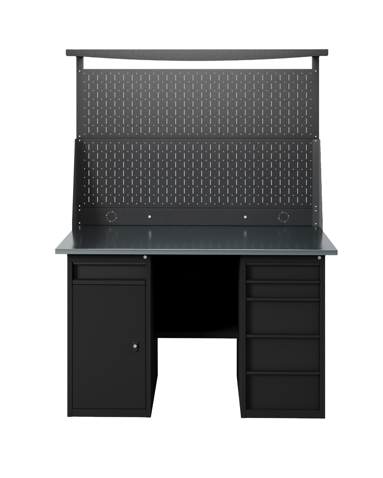 GREENBERG BLACK Верстак-стол с перфопанелью двойной  с тумбой с ящиками и тумбой/ящик 1400мм VERSTAK_BLACK_WY_Р2_1400