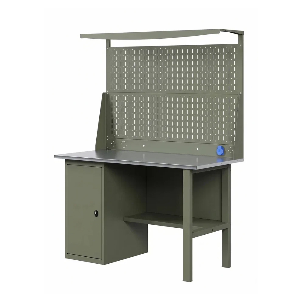 GREENBERG OLIVE Верстак с перфопанелью двойной с тумбой 1200мм VERSTAK_OLIVE_Т1_P2_1200