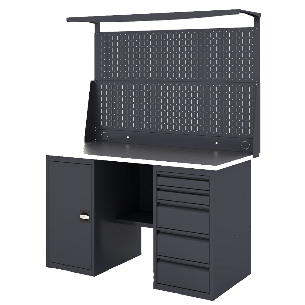 GREENBERG Верстак с перфопанелью двойной с тумбой и ящиками 1400мм VERSTAK_ТY_Р2_1400