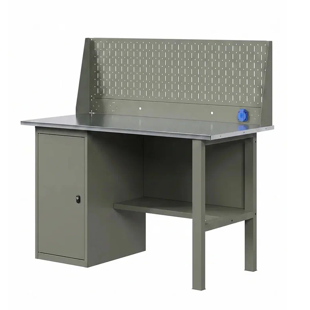 GREENBERG OLIVE Верстак с перфопанелью одинарной с тумбой 1200мм VERSTAK_OLIVE_Т1_P1_1200