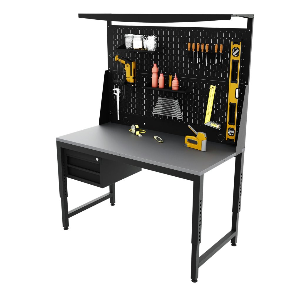 Верстак-стол регулируемый с тумбой и перфопанелью двойной 1200х700мм VERSTAK_REG_T_P2_1200х700