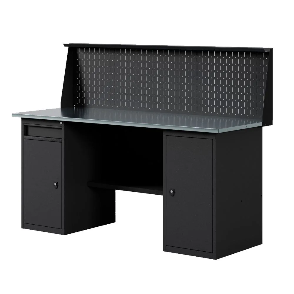 GREENBERG BLACK Верстак-стол с тумбой с дверцей и тумбой/ящик с перфопанелью 1600мм VERSTAK_BLACK_WT_P_1600