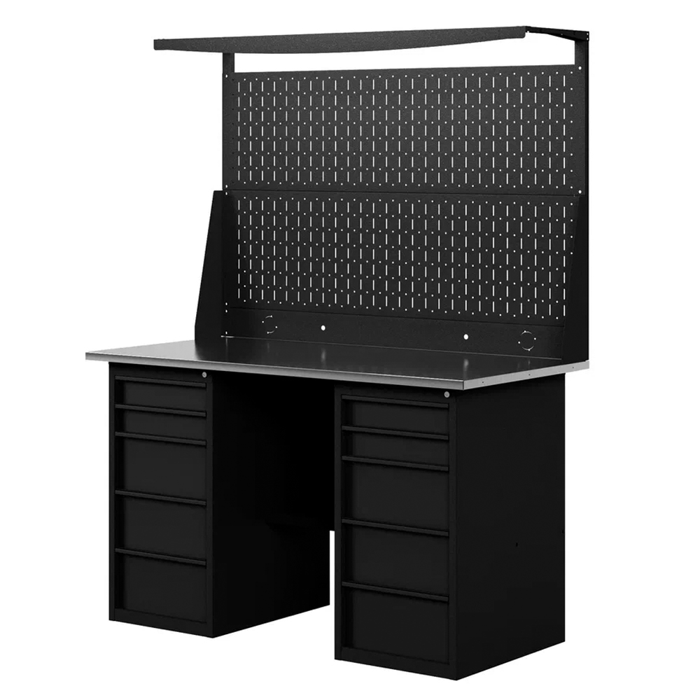 GREENBERG BLACK Верстак-стол с перфопанелью двойной с двумя ящиками 1400мм VERSTAK_BLACK_Y2_Р2_1400