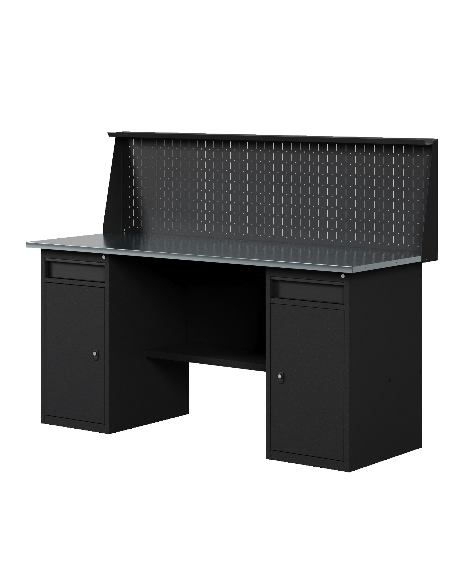GREENBERG BLACK Верстак-стол с двумя тумбами/ящик с перфопанелью 1600мм VERSTAK_BLACK_W2_P_1600