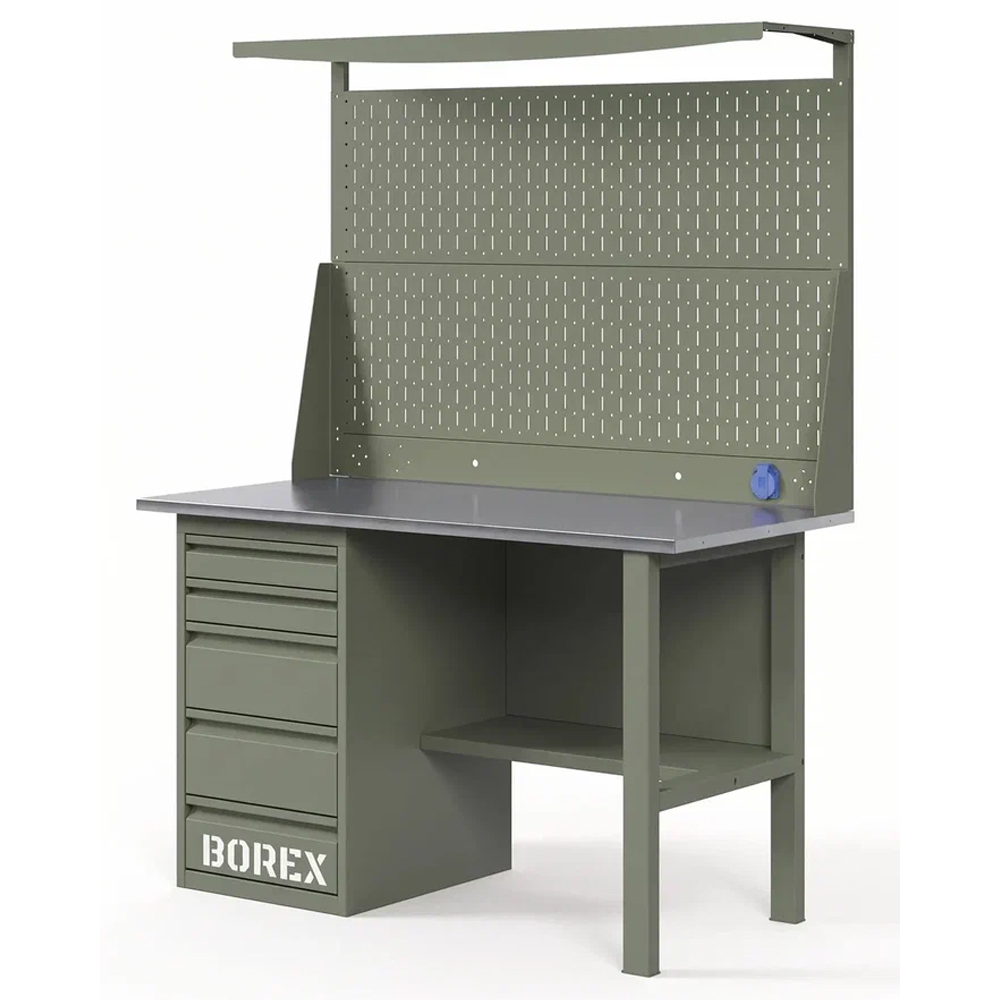 GREENBERG OLIVE Верстак с перфопанелью двойной с ящиками 1200мм VERSTAK_OLIVE_Y1_Р2_1200