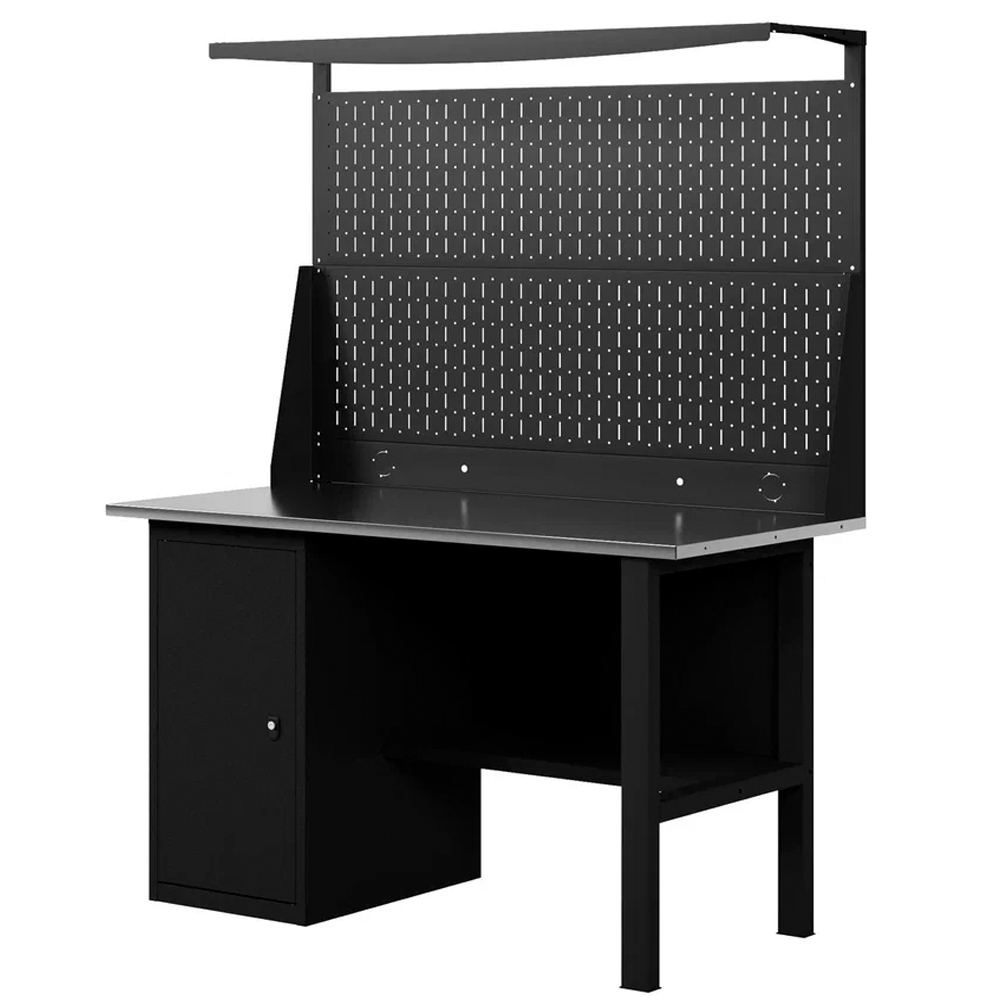GREENBERG BLACK Верстак-стол с перфопанелью двойной с тумбой 1400мм VERSTAK_BLACK_Т1_ P2_1400