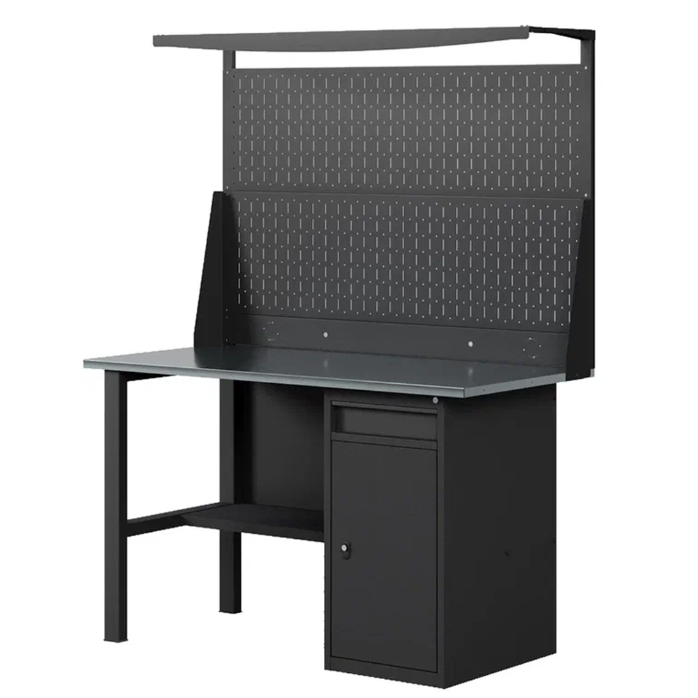 GREENBERG BLACK Верстак-стол с перфопанелью двойной с тумбой/ящик 1200мм VERSTAK_BLACK_W1_P2_1200