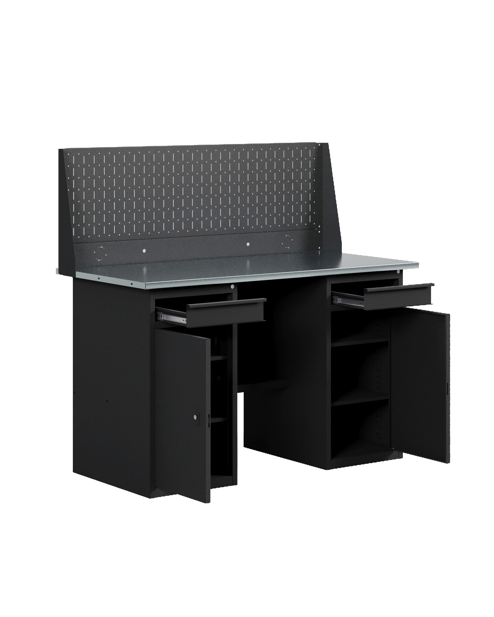 GREENBERG BLACK Верстак-стол с перфопанелью одинарной с двумя тумбами/ящик 1400мм VERSTAK_BLACK_W2_Р1_1400