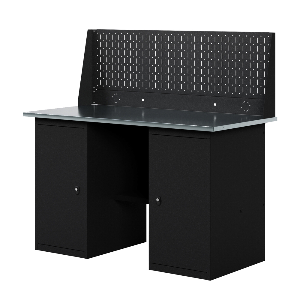GREENBERG BLACK Верстак-стол с перфопанелью одинарной с двумя тумбами 1400мм VERSTAK_BLACK_Т2_Р1_1400