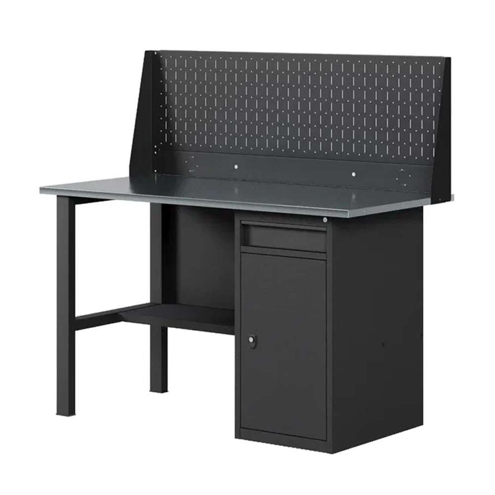 GREENBERG BLACK Верстак-стол с перфопанелью одинарной с тумбой/ящик 1200мм VERSTAK_BLACK_W1_P1_1200
