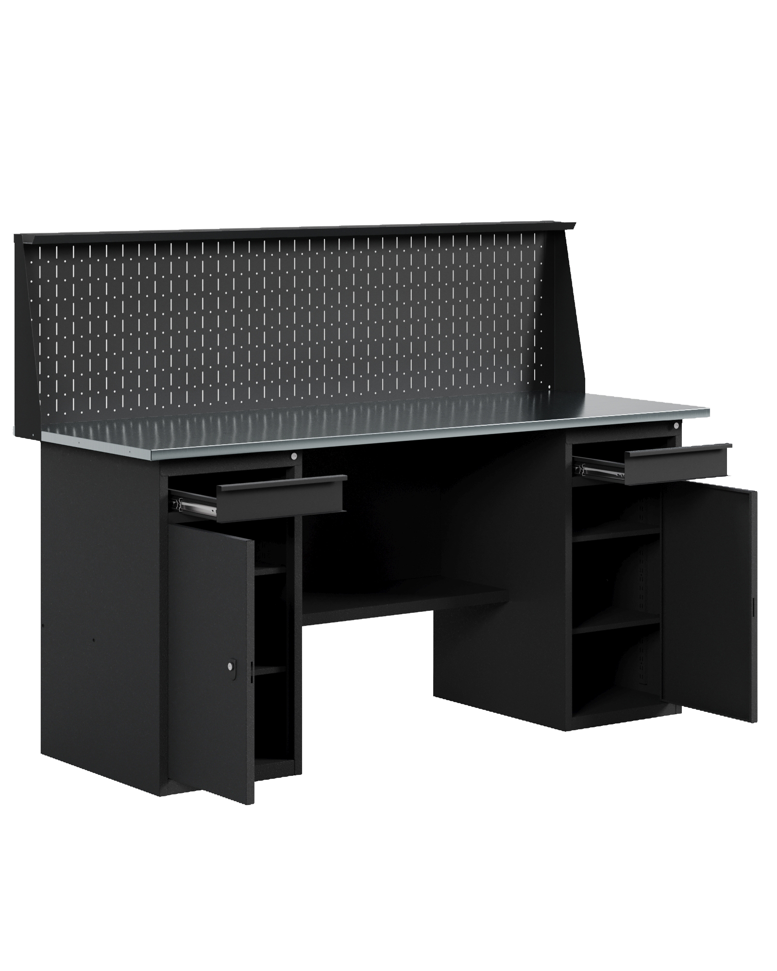 GREENBERG BLACK Верстак-стол с двумя тумбами/ящик с перфопанелью 1600мм VERSTAK_BLACK_W2_P_1600