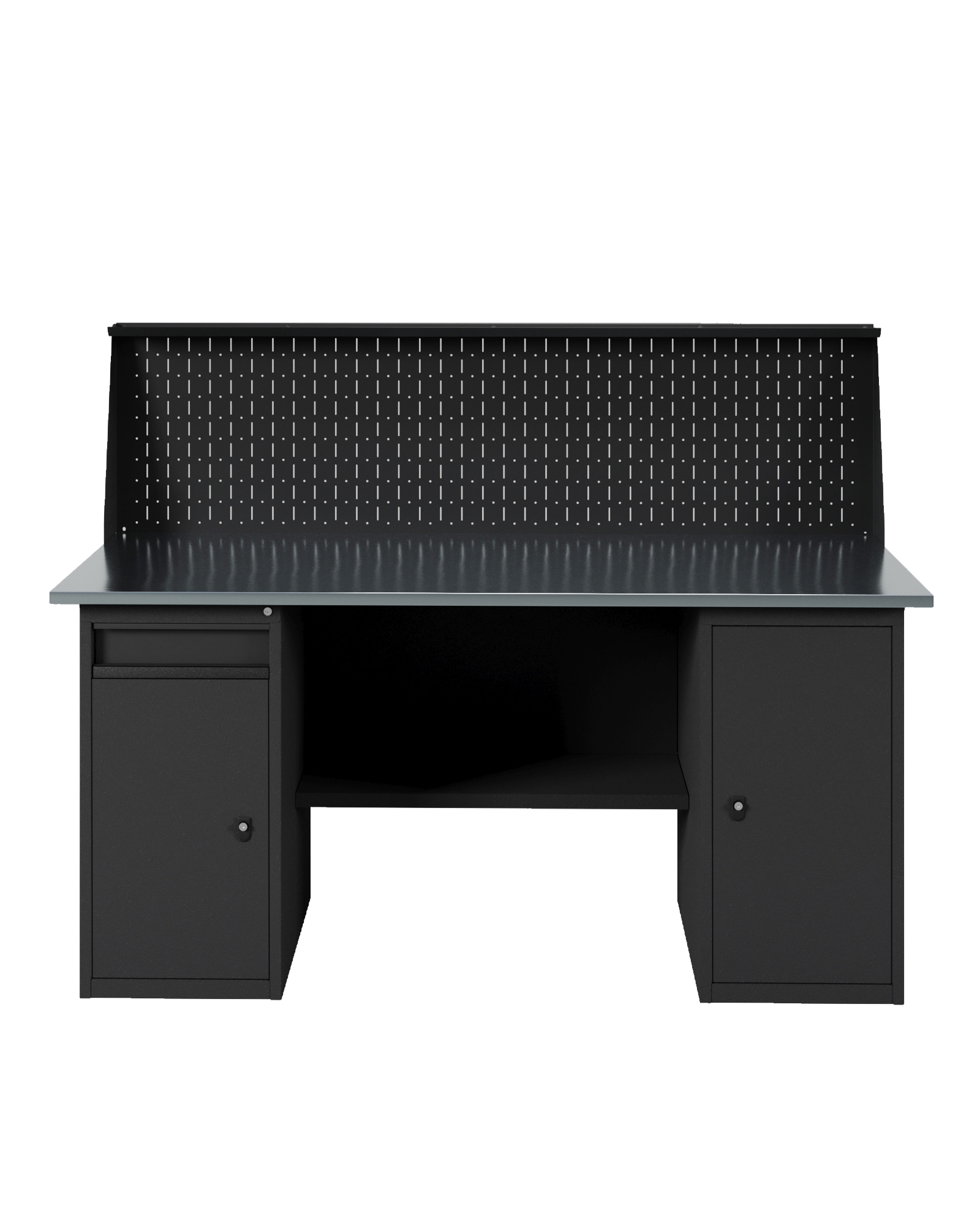 GREENBERG BLACK Верстак-стол с тумбой с дверцей и тумбой/ящик с перфопанелью 1600мм VERSTAK_BLACK_WT_P_1600