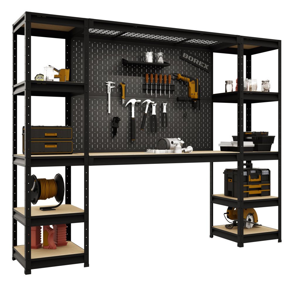BOREX Верстак-стеллаж 2500х500х2000 для гаража, для мастерской BOREX_VERSTAK-2500