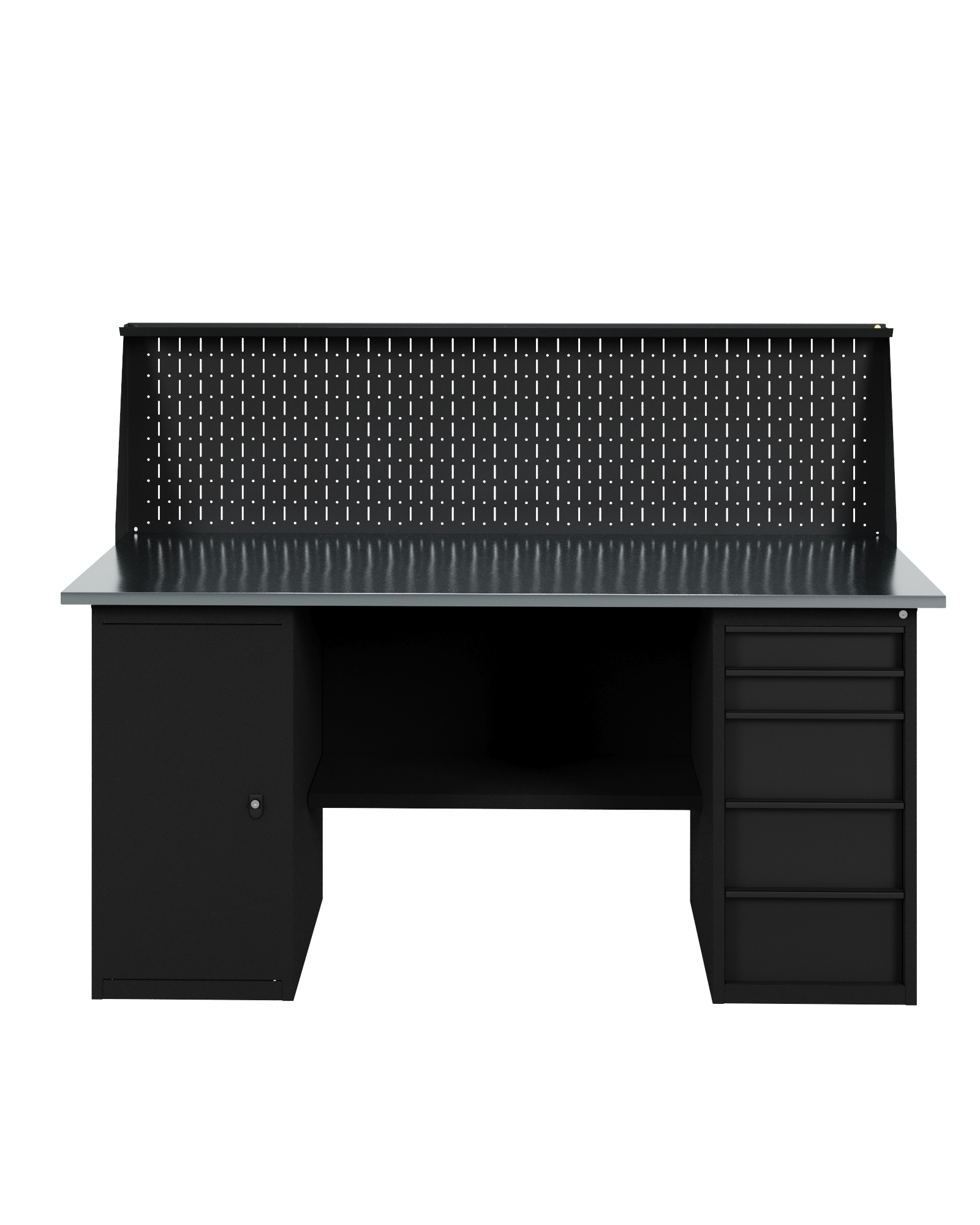 GREENBERG BLACK Верстак-стол с тумбой с ящиками и тумбой с дверцей с перфопанелью 2000мм VERSTAK_BLACK_ТY_P_2000