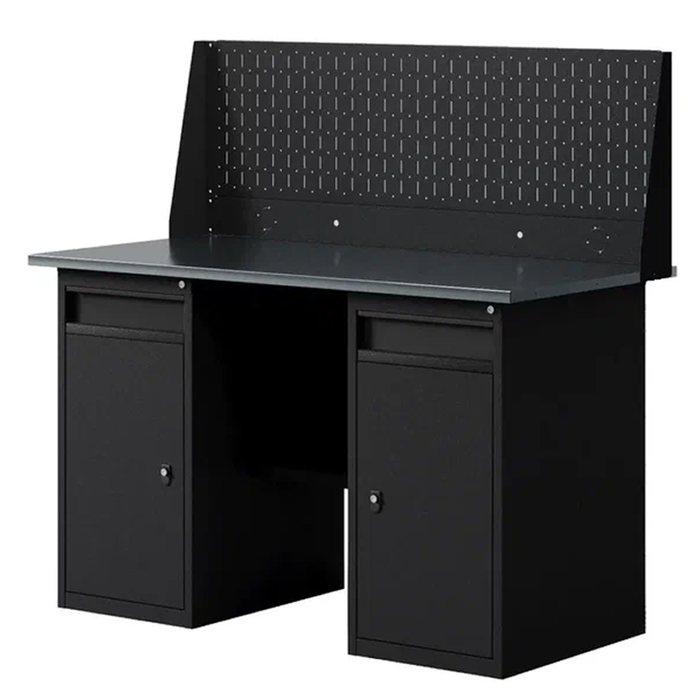 GREENBERG BLACK Верстак-стол с перфопанелью одинарной с двумя тумбами/ящик 1400мм VERSTAK_BLACK_W2_Р1_1400
