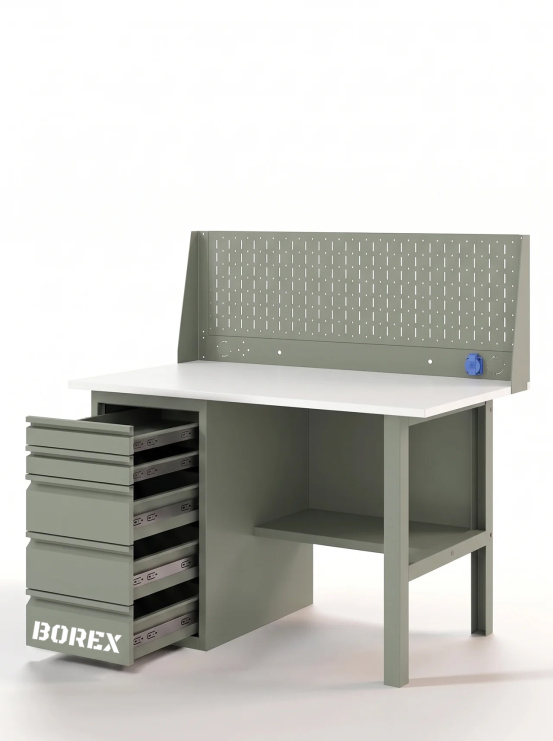 GREENBERG OLIVE Верстак с перфопанелью одинарной с ящиками 1200мм VERSTAK_OLIVE_Y1_Р1_1200