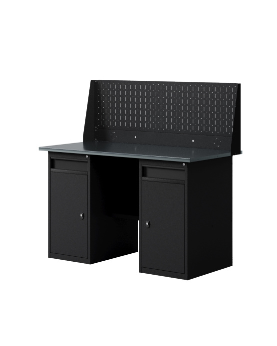 GREENBERG BLACK Верстак-стол с перфопанелью двойной с двумя тумбами/ящик 1400мм VERSTAK_BLACK_W2_Р2_1400