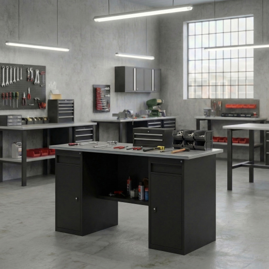 GREENBERG BLACK Верстак-стол с двумя тумбами/ящик 2000мм VERSTAK_BLACK_W2_2000