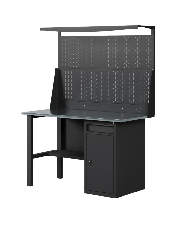 GREENBERG BLACK Верстак-стол с перфопанелью двойной с тумбой/ящик 1200мм VERSTAK_BLACK_W1_P2_1200