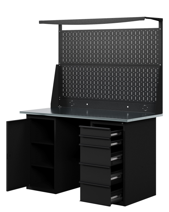 GREENBERG BLACK Верстак-стол с перфопанелью двойной с тумбой и ящиками 1400мм VERSTAK_BLACK_ТY_Р2_1400