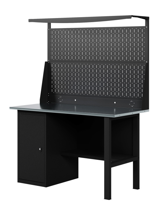 GREENBERG BLACK Верстак-стол с перфопанелью двойной с тумбой 1400мм VERSTAK_BLACK_Т1_ P2_1400