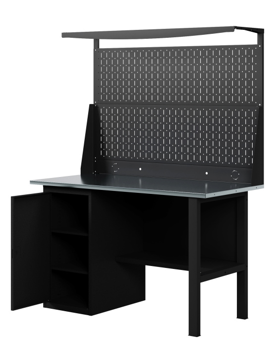 GREENBERG BLACK Верстак-стол с перфопанелью двойной с тумбой 1400мм VERSTAK_BLACK_Т1_ P2_1400