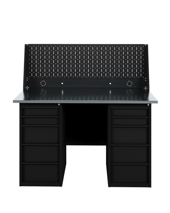 GREENBERG BLACK Верстак-стол с перфопанелью одинарной с двумя ящиками 1400мм VERSTAK_BLACK_Y2_Р1_1400