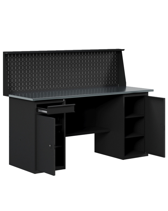 GREENBERG BLACK Верстак-стол с тумбой с дверцей и тумбой/ящик с перфопанелью 1800мм VERSTAK_BLACK_WT_P_1800