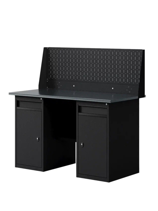 GREENBERG BLACK Верстак-стол с перфопанелью одинарной с двумя тумбами/ящик 1400мм VERSTAK_BLACK_W2_Р1_1400