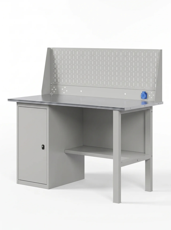 GREENBERG SILVER Верстак с перфопанелью одинарной с тумбой 1200мм VERSTAK_SILVER_Т1_P1_1200