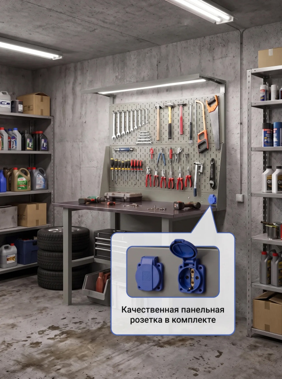 GREENBERG OLIVE Верстак с перфопанелью двойной 1400мм VERSTAK_OLIVE_Т0_P2_1400