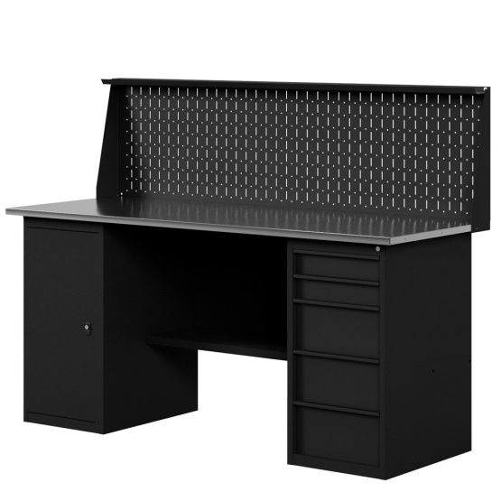 GREENBERG BLACK Верстак-стол с тумбой с ящиками и тумбой с дверцей с перфопанелью 1600мм VERSTAK_BLACK_ТY_P_1600