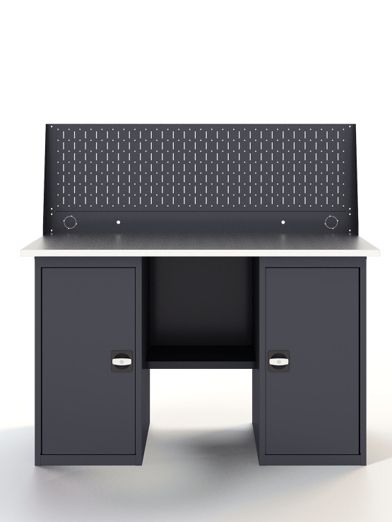 GREENBERG Верстак с перфопанелью одинарной с двумя тумбами 1400мм VERSTAK_Т2_Р1_1400