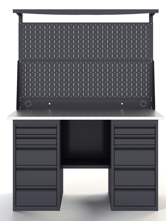 GREENBERG Верстак с перфопанелью двойной с двумя ящиками 1400мм VERSTAK_Y2_Р2_1400