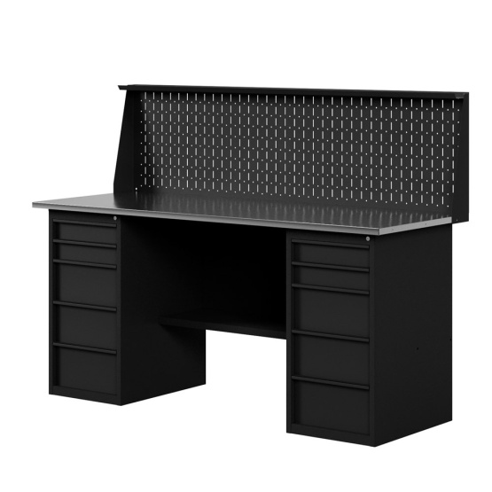 GREENBERG BLACK Верстак-стол с двумя тумбами с ящиками с перфопанелью 1600мм VERSTAK_BLACK_Y2_P_1600