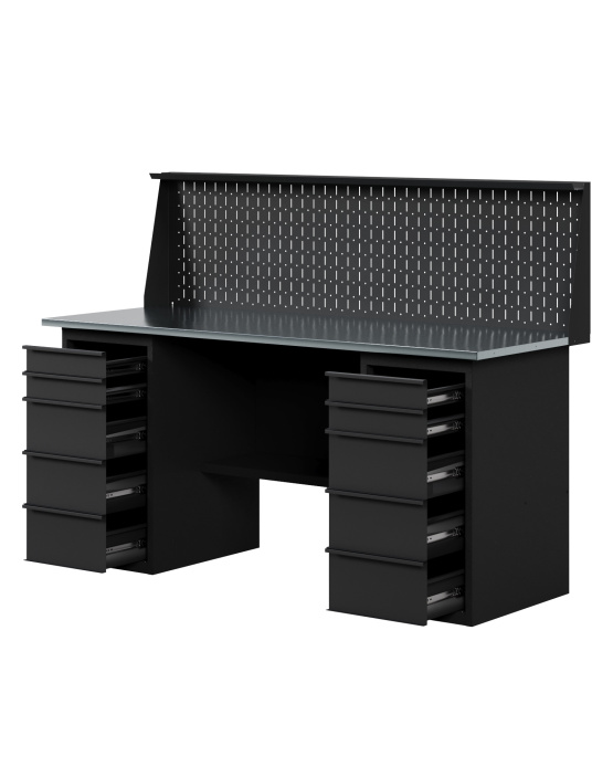 GREENBERG BLACK Верстак-стол с двумя тумбами с ящиками с перфопанелью 1600мм VERSTAK_BLACK_Y2_P_1600