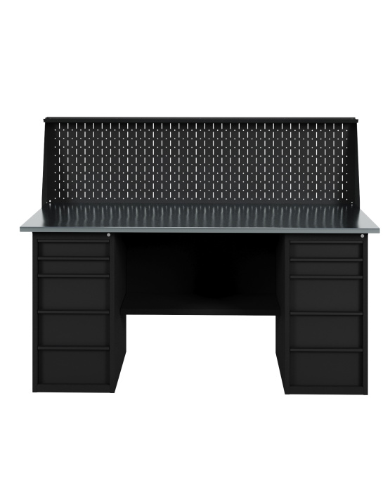 GREENBERG BLACK Верстак-стол с двумя тумбами с ящиками с перфопанелью 1600мм VERSTAK_BLACK_Y2_P_1600