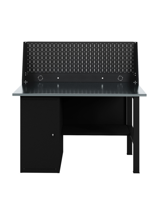 GREENBERG BLACK Верстак-стол с перфопанелью одинарной с тумбой 1400мм VERSTAK_BLACK_Т1_ P1_1400
