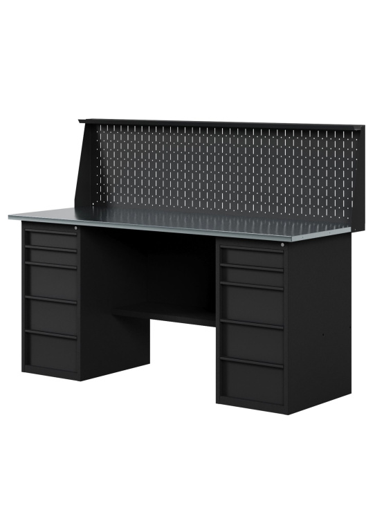 GREENBERG BLACK Верстак-стол с двумя тумбами с ящиками 2000мм с перфопанелью VERSTAK_BLACK_Y2_P_2000